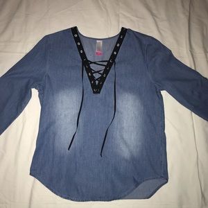 Blue Lace-up Blouse